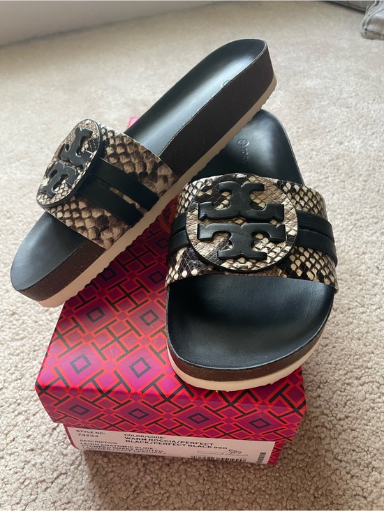 Tory Burch Shoes - Tory Burch Black & Snakeskin Platform Slide Sandals